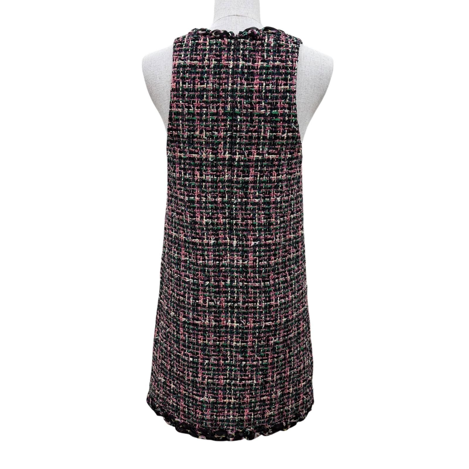 Chanel Silk Logo with Ribbon Tie Tweed Sleeveless Dress Multicolor 34 — view 4