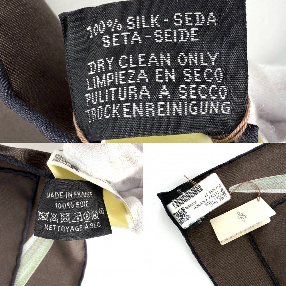 Hermes Shawl Carre 90 Bouquet Final Scarf Silk Brown White — view 5