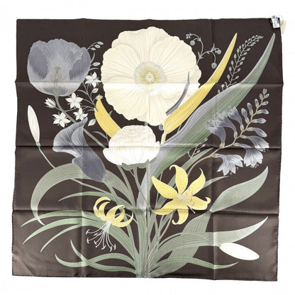 Hermes Shawl Carre 90 Bouquet Final Scarf Silk Brown White — view 2