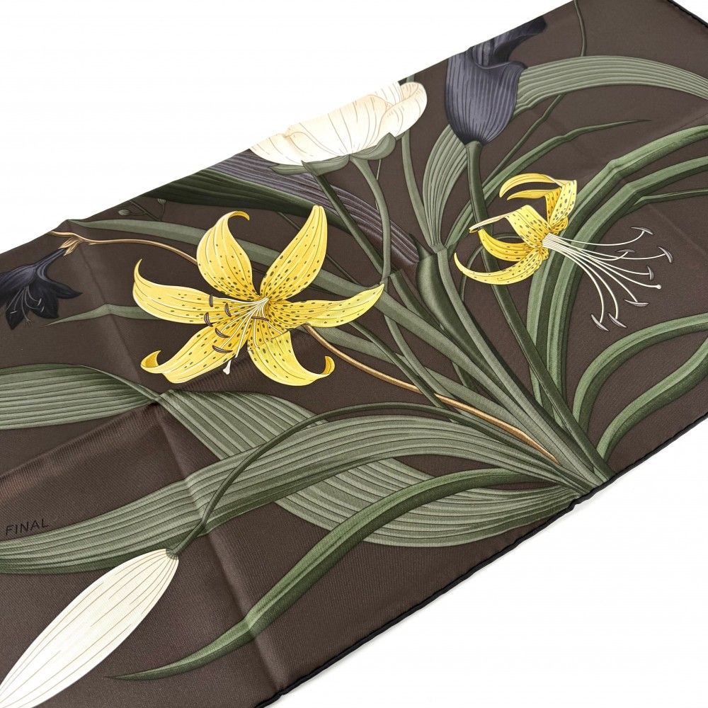Hermes Shawl Carre 90 Bouquet Final Scarf Silk Brown White — view 3