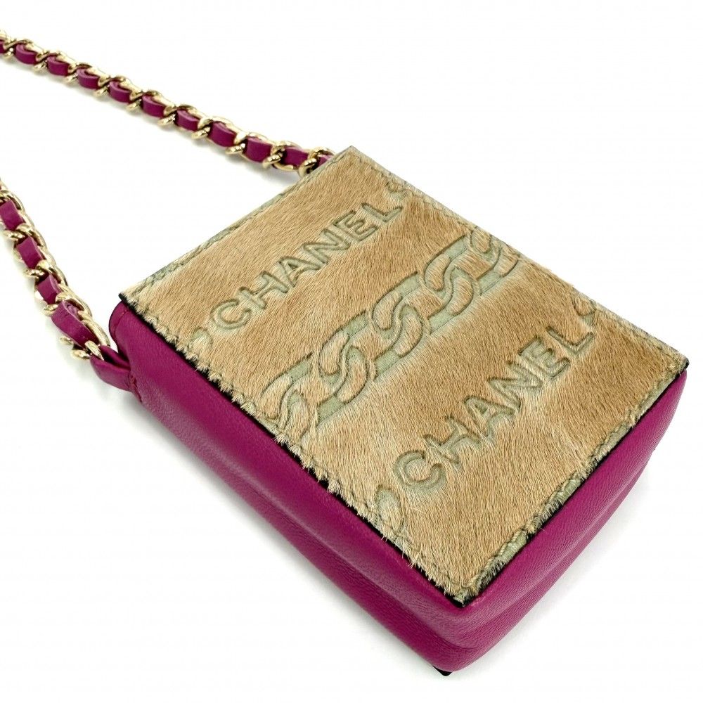 Chanel Chain Shoulder Cigarette Case Pouch Mini Bag Calf Hair Leather Pink — view 3