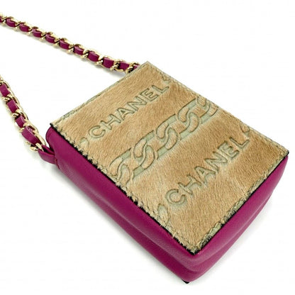 Chanel Chain Shoulder Cigarette Case Pouch Mini Bag Calf Hair Leather Pink — view 3