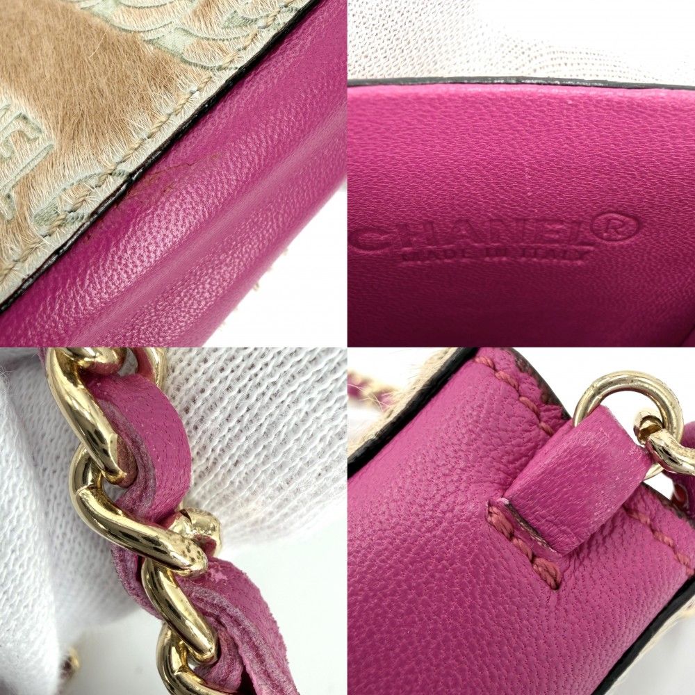 Chanel Chain Shoulder Cigarette Case Pouch Mini Bag Calf Hair Leather Pink — view 6
