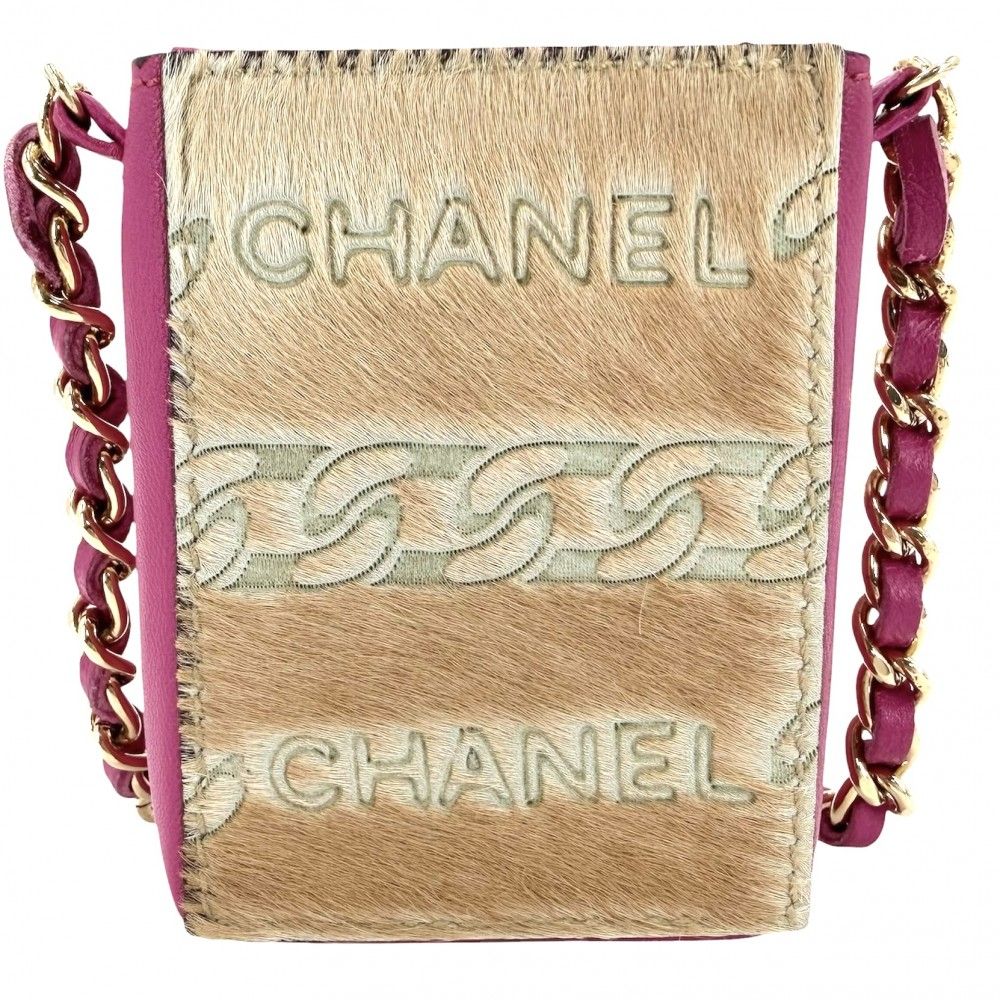 Chanel Chain Shoulder Cigarette Case Pouch Mini Bag Calf Hair Leather Pink — view 2