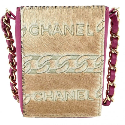 Chanel Chain Shoulder Cigarette Case Pouch Mini Bag Calf Hair Leather Pink — view 2