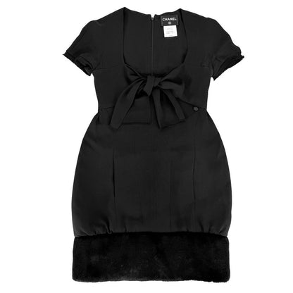 Chanel Dress Short Sleeve 36 Black Silk All Season