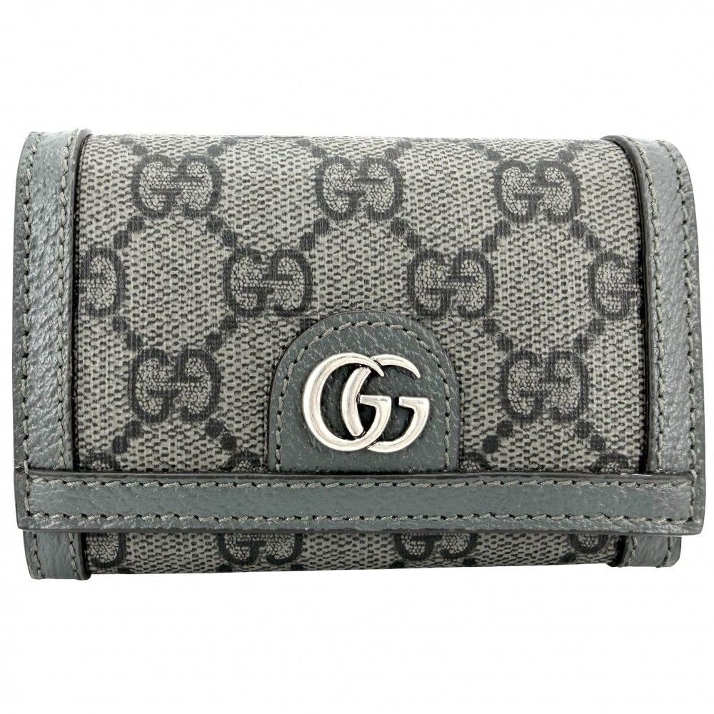 Gucci Card Case Era Business Holder Coin GG Supreme Canvas Leather Gray Silver