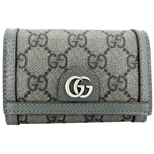 Gucci Card Case Era Business Holder Coin GG Supreme Canvas Leather Gray Silver