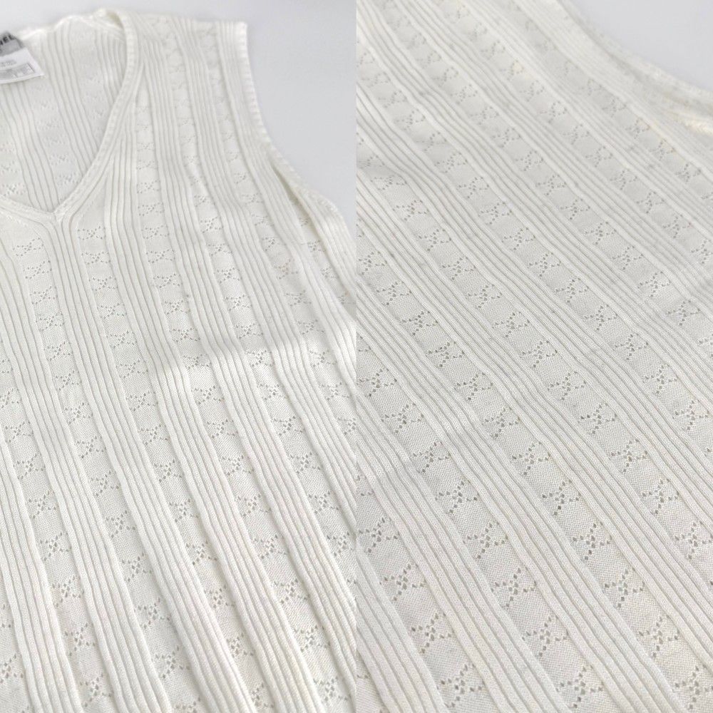 Chanel Tank Top Sleeveless Top Striped Lace 42 White Cotton Summer — view 4