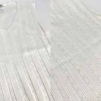 Chanel Tank Top Sleeveless Top Striped Lace 42 White Cotton Summer — view 4