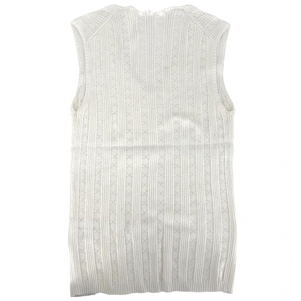 Chanel Tank Top Sleeveless Top Striped Lace 42 White Cotton Summer — view 2