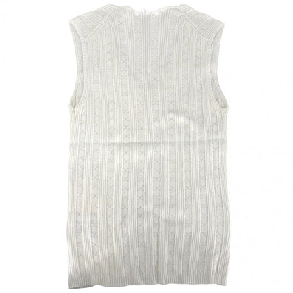 Chanel Tank Top Sleeveless Top Striped Lace 42 White Cotton Summer — view 2