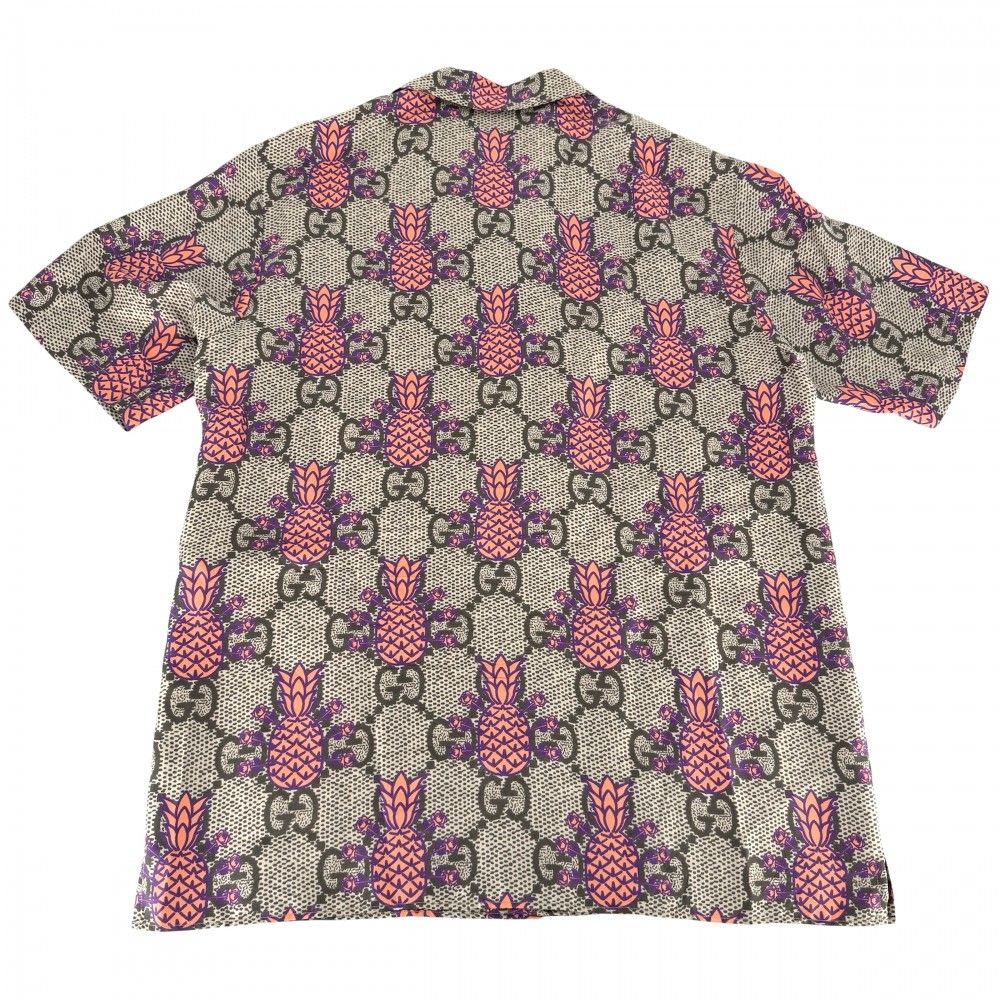 Gucci Short Sleeve Shirt GG Pineapple Top 44 Brown Orange Silk Spring Summer — view 2