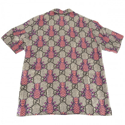 Gucci Short Sleeve Shirt GG Pineapple Top 44 Brown Orange Silk Spring Summer — view 2