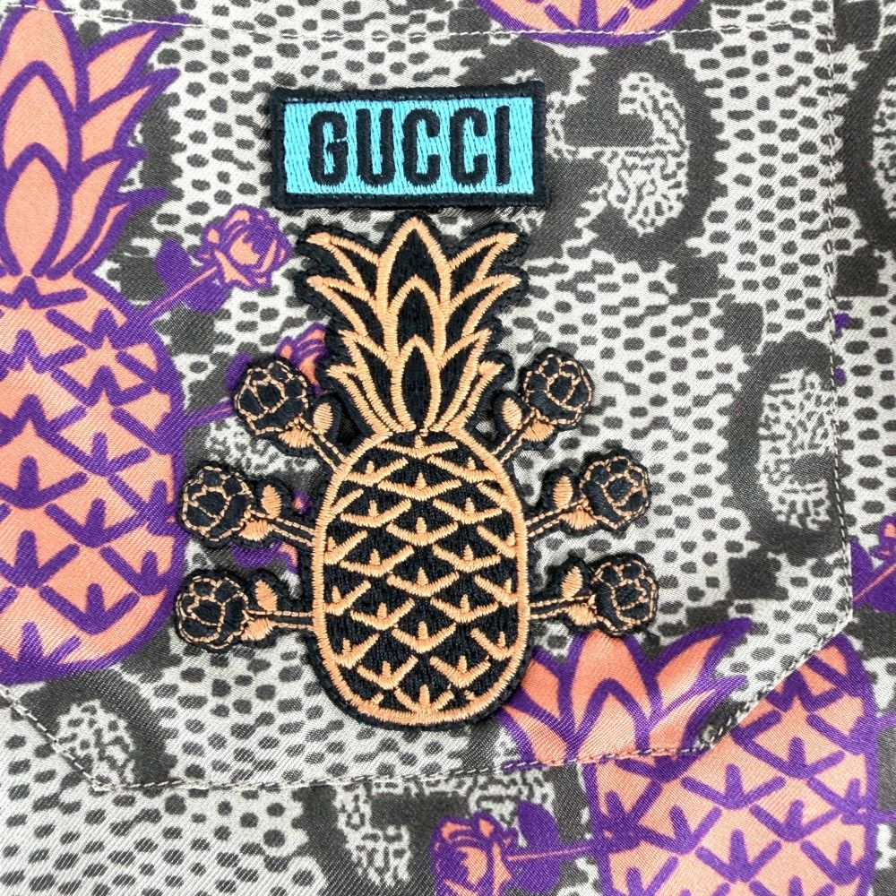 Gucci Short Sleeve Shirt GG Pineapple Top 44 Brown Orange Silk Spring Summer — view 3