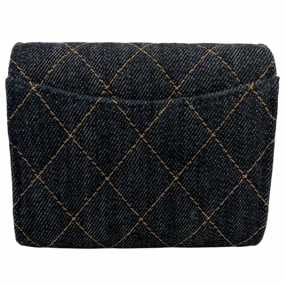 Chanel Bifold Wallet Quilted Small Mini CC Logo Denim Navy Gold — view 2