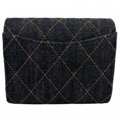 Chanel Bifold Wallet Quilted Small Mini CC Logo Denim Navy Gold — view 2
