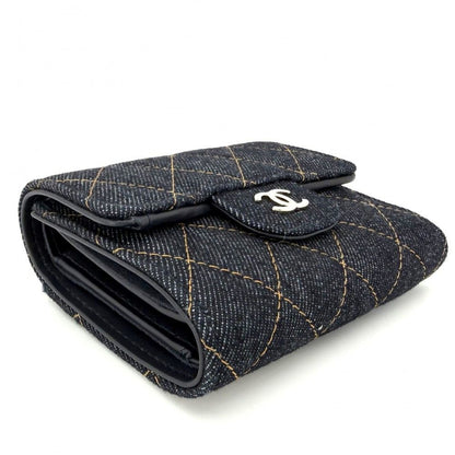 Chanel Bifold Wallet Quilted Small Mini CC Logo Denim Navy Gold — view 3
