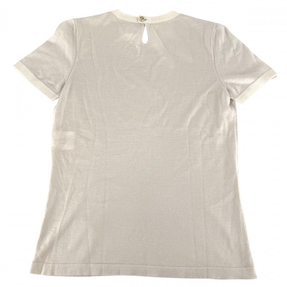 Chanel Top CC Logo Short Sleeve Knit 36 Beige Cashmere Silk Summer Sweater — view 2