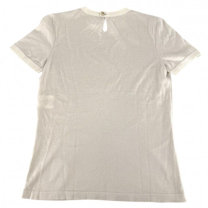Chanel Top CC Logo Short Sleeve Knit 36 Beige Cashmere Silk Summer Sweater — view 2