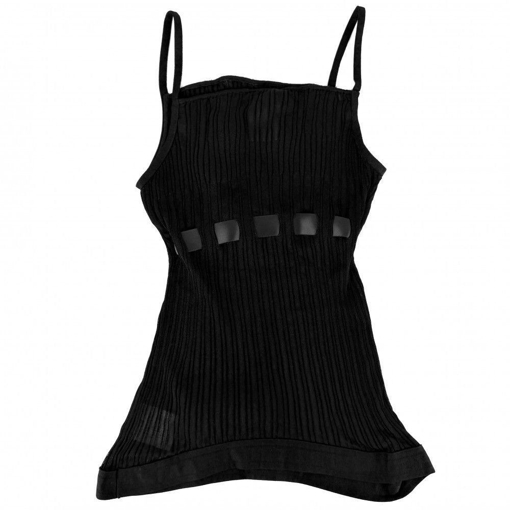 Chanel Top Ribbon Tank Top Camisole 38 Black Rayon Summer — view 2