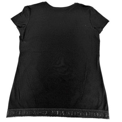 Chanel Short Sleeve T-Shirt Neck Lace Top Logo 36 Black Cotton Polyester Summer — view 2