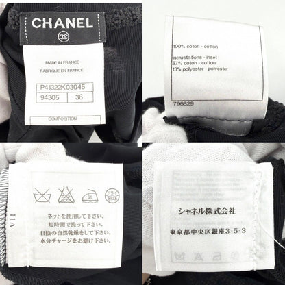 Chanel Short Sleeve T-Shirt Neck Lace Top Logo 36 Black Cotton Polyester Summer — view 3