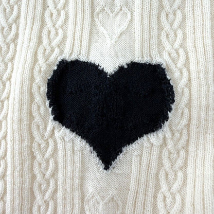 Chanel Top CC Logo Knit Heart 36 Ivory Black Wool Spring Autumn Sweater — view 6