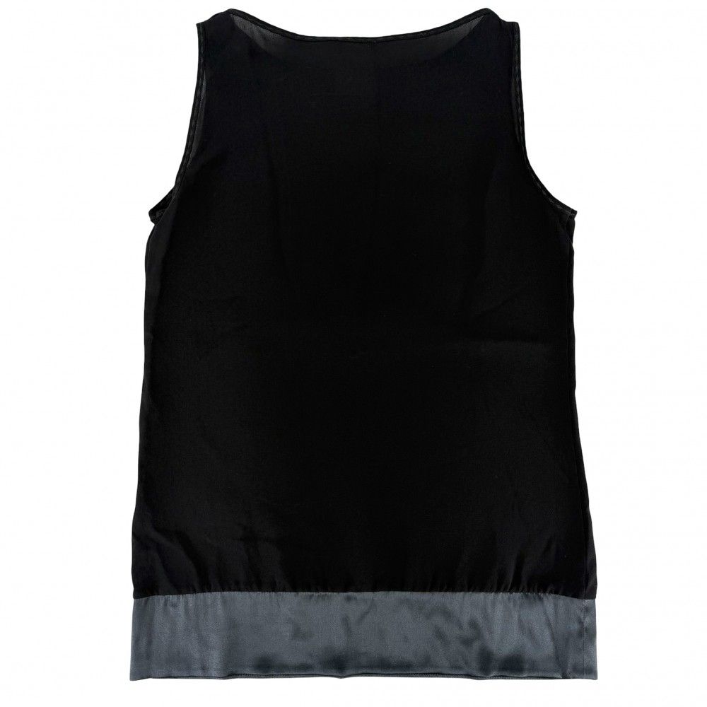 Chanel Tank Top Sleeveless Top CC Logo Lace 38 Black Silk Summer — view 2