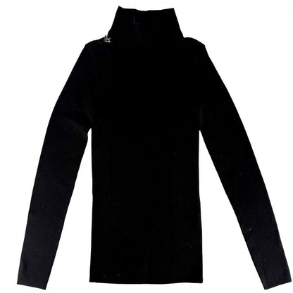 Prada Knit Turtleneck Triangle Logo Long Sleeve Top 36 Black Wool Sweater