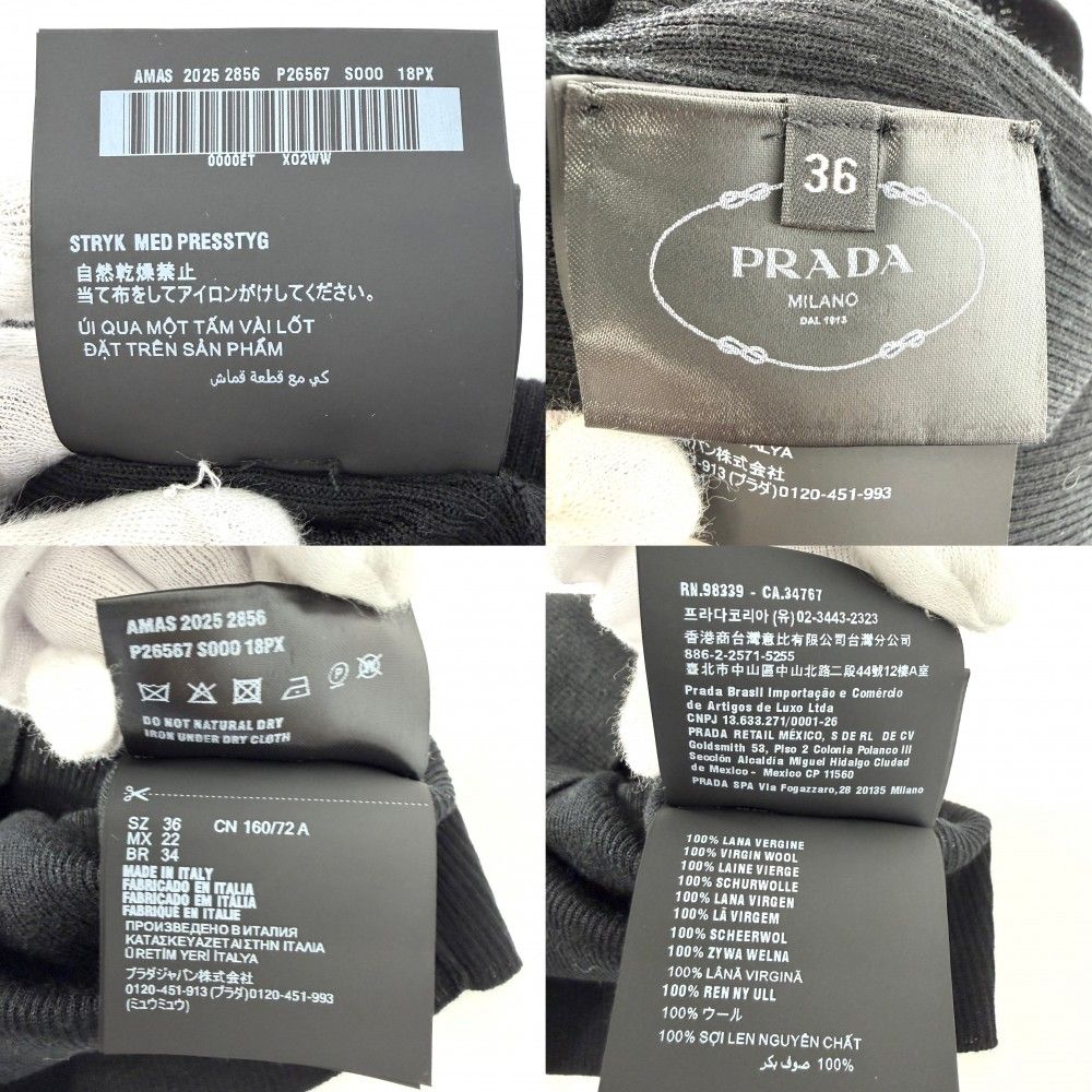 Prada Knit Turtleneck Triangle Logo Long Sleeve Top 36 Black Wool Sweater — view 4