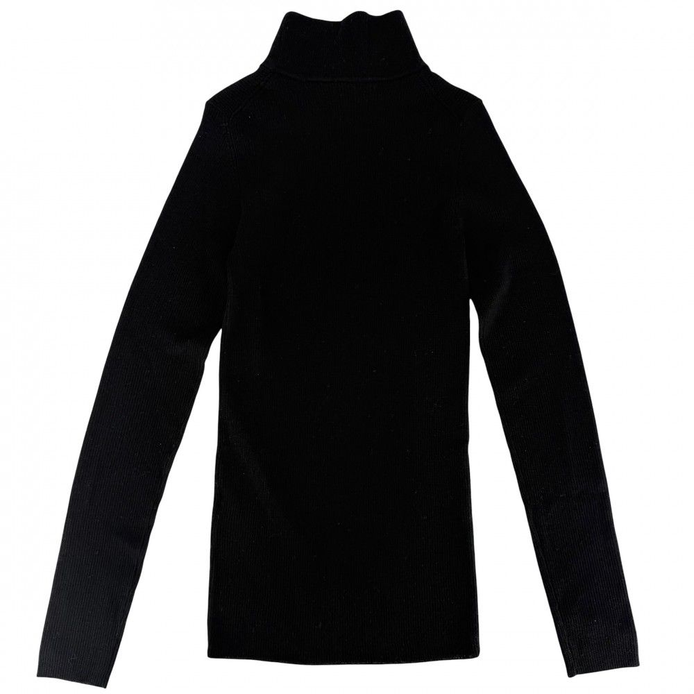 Prada Knit Turtleneck Triangle Logo Long Sleeve Top 36 Black Wool Sweater — view 2