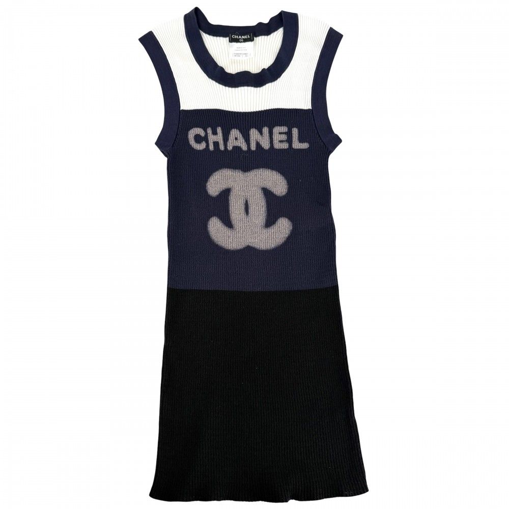 Chanel Tank Top CC Logo Sleeveless Top 40 Black Navy Cotton Nylon Summer Autumn