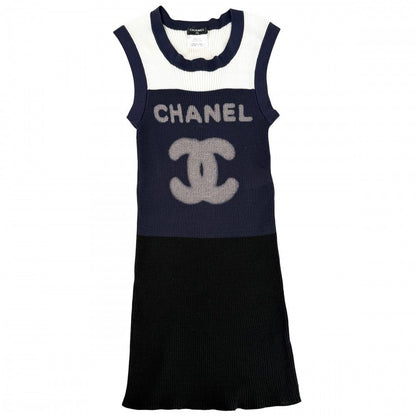 Chanel Tank Top CC Logo Sleeveless Top 40 Black Navy Cotton Nylon Summer Autumn