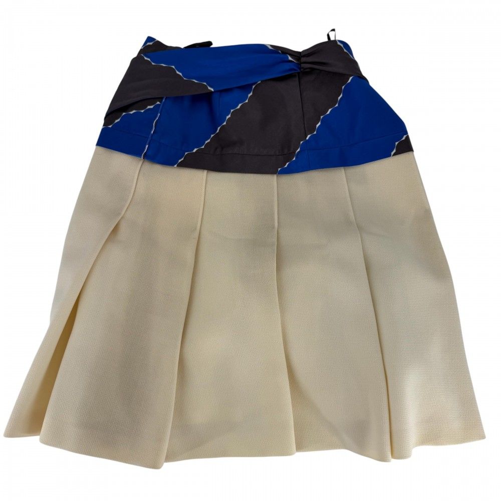 Chanel Skirt Silk Pleated 34 Ivory Blue Silver Wool Spring Fall — view 2