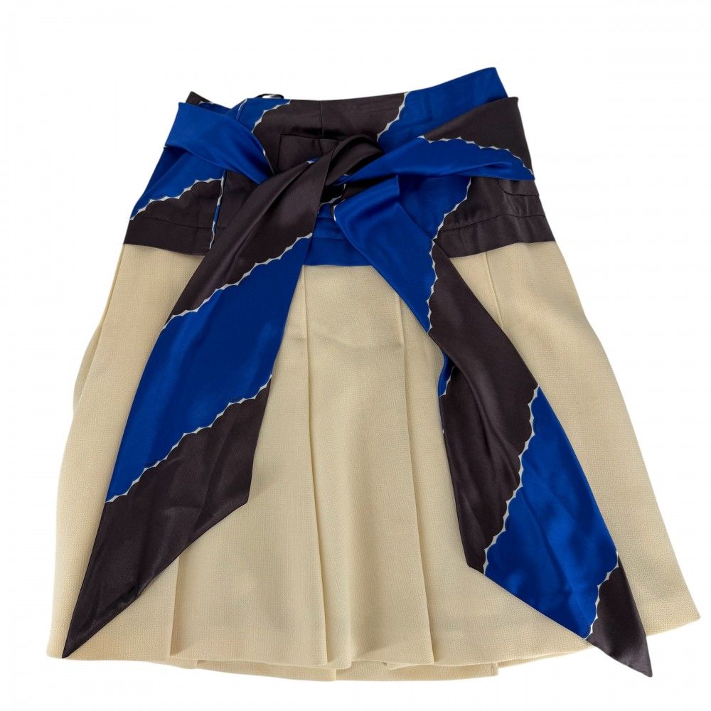 Chanel Skirt Silk Pleated 34 Ivory Blue Silver Wool Spring Fall