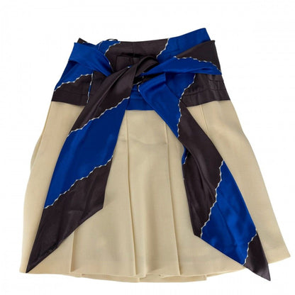 Chanel Skirt Silk Pleated 34 Ivory Blue Silver Wool Spring Fall