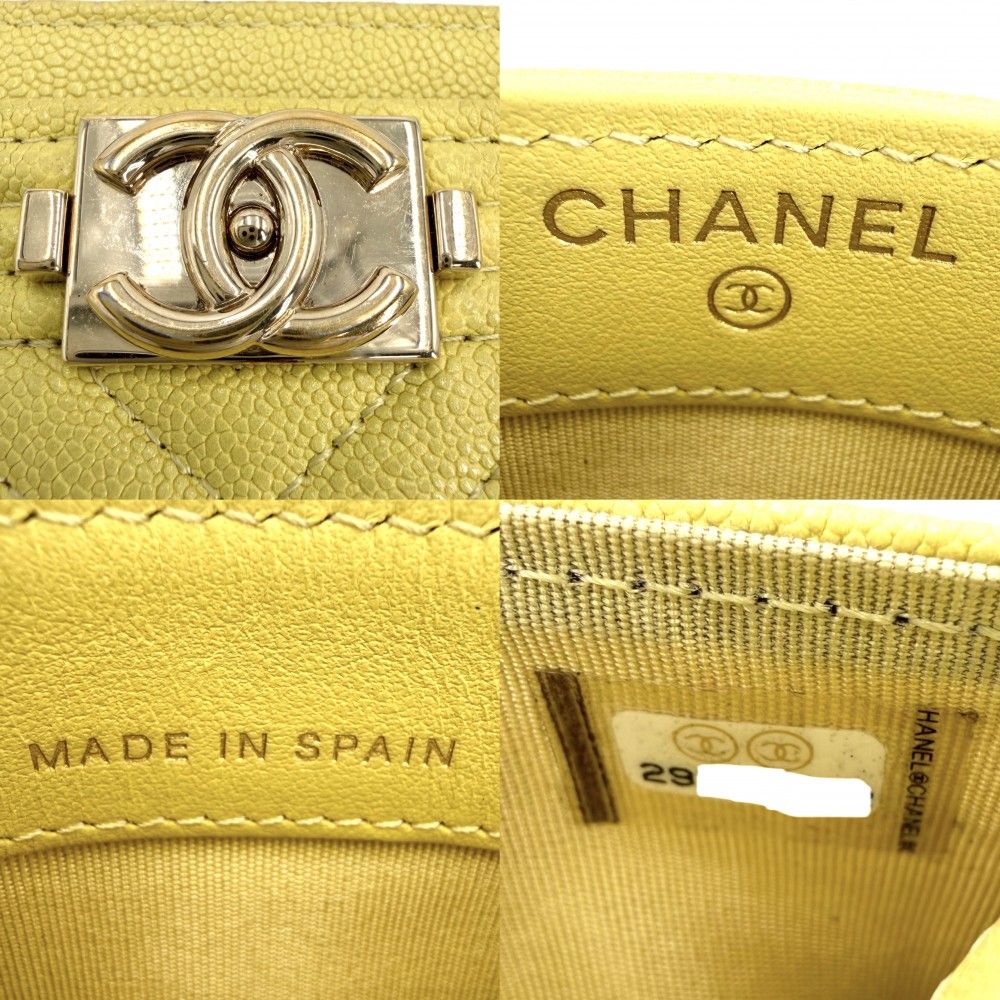 Chanel Card Case Stitch Boy CC Logo Caviar Leather Yellow Gold — view 5