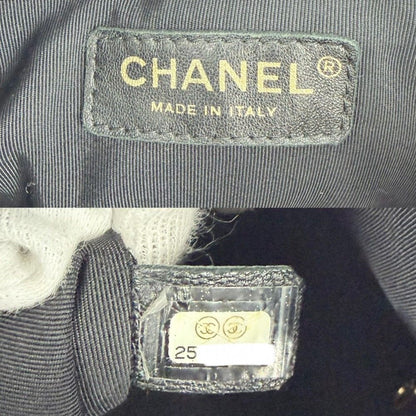 Chanel Shoulder Bag CC Logo Stitch Drawstring Crossbody Lambskin Black Gold — view 5