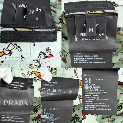 Prada Hat Re-Nylon Bucket Hat Triangle Logo M Nylon Black Green — view 5