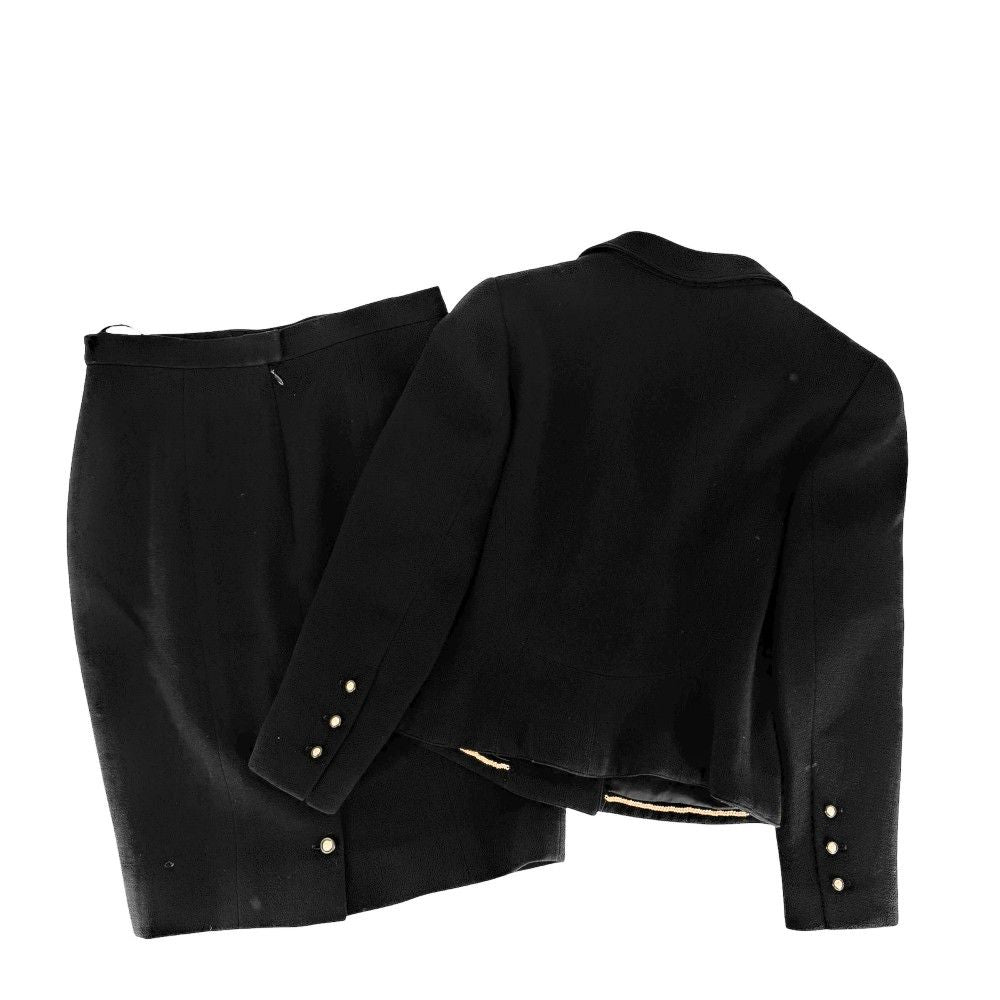 Chanel Set Jacket Skirt Vintage CC Logo 42 Black Silver Wool — view 2