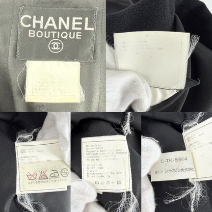 Chanel Set Jacket Skirt Vintage CC Logo 42 Black Silver Wool — view 3