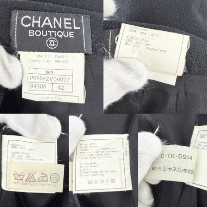 Chanel Set Jacket Skirt Vintage CC Logo 42 Black Silver Wool — view 4