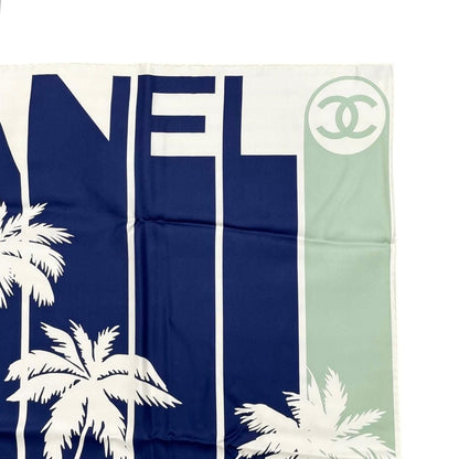 Chanel Silk Scarf Palm Tree Logo Blue White Green Pink — view 4