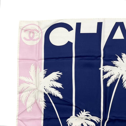 Chanel Silk Scarf Palm Tree Logo Blue White Green Pink — view 3
