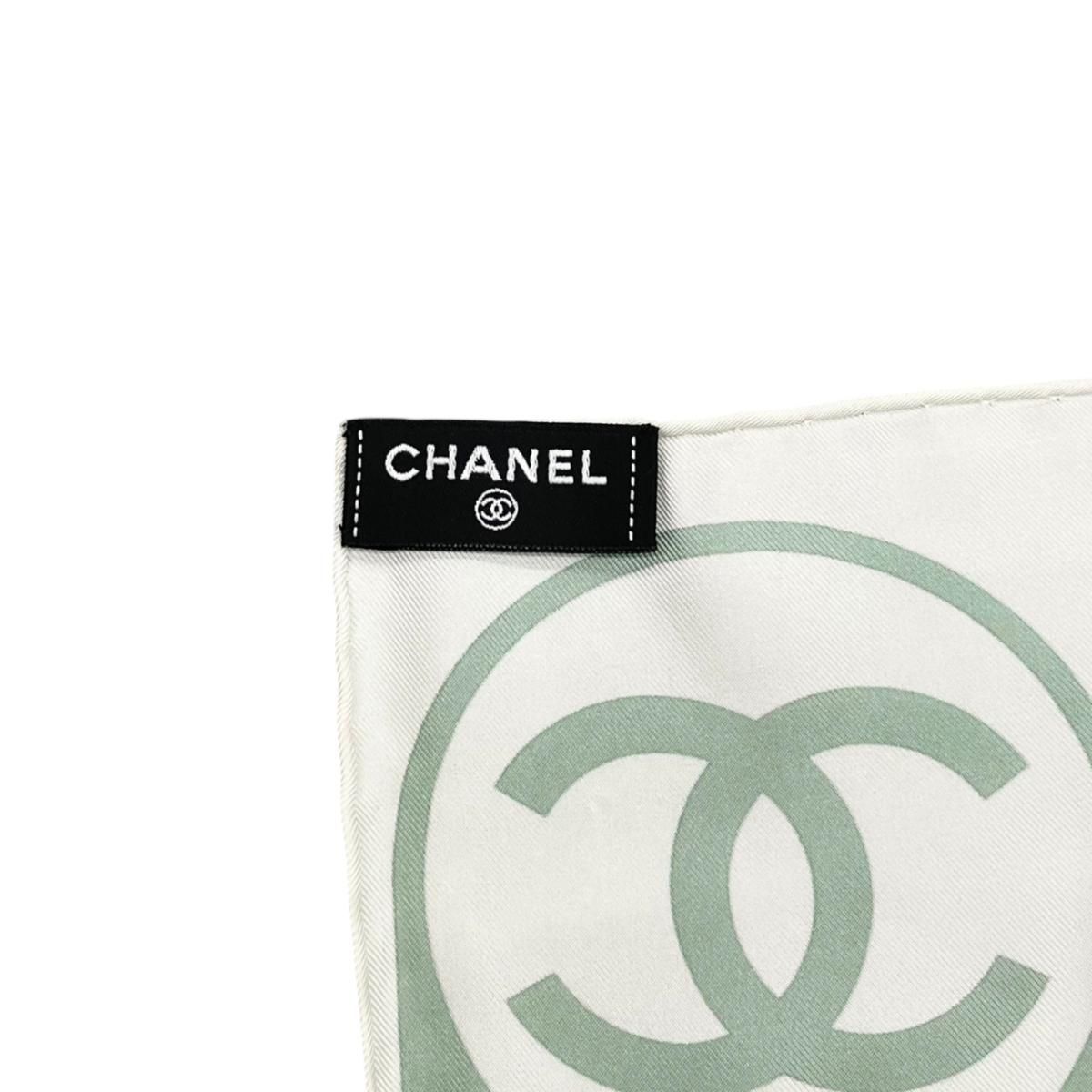 Chanel Silk Scarf Palm Tree Logo Blue White Green Pink — view 7