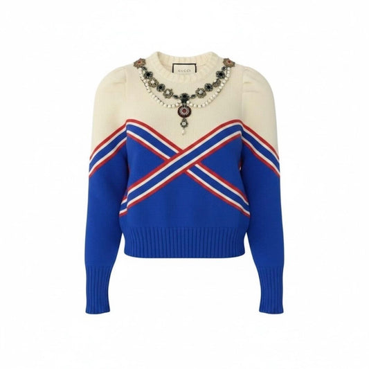 Gucci Pearl Bijoux Decoration Blue White Wool
