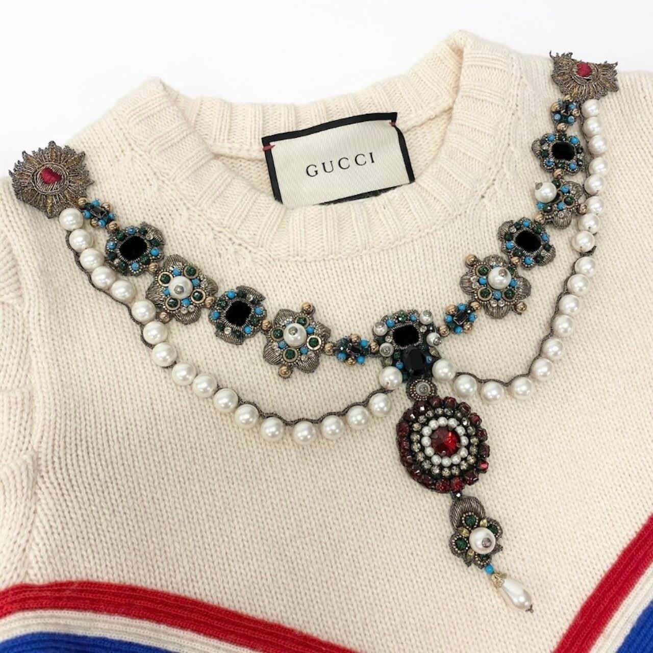 Gucci Pearl Bijoux Decoration Blue White Wool — view 6