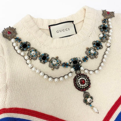 Gucci Pearl Bijoux Decoration Blue White Wool — view 6