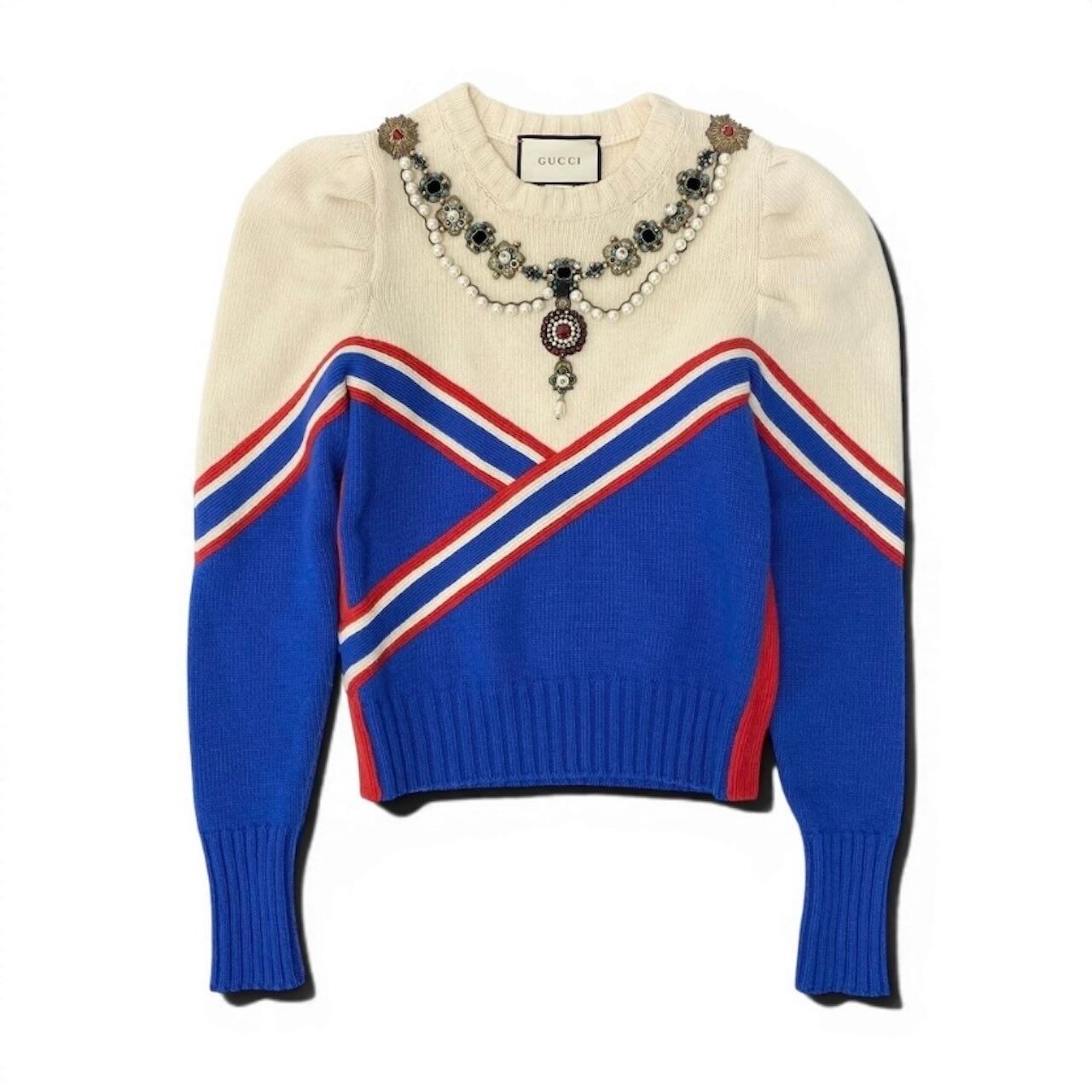Gucci Pearl Bijoux Decoration Blue White Wool — view 2